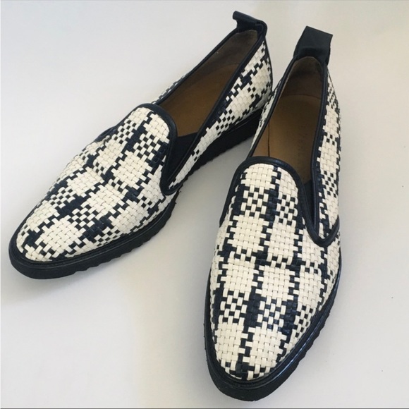 Everlane Woven Checkered houndstooth Black White Flat Platform Street Shoes - Picture 8 of 15
